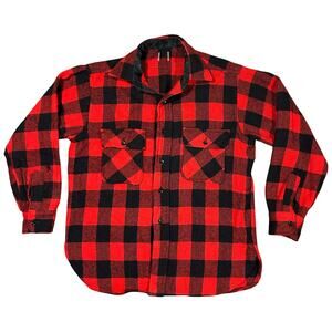 Vintage Plaid Flannel Heavyweight Shirt Mens Large Woolrich Style Plaid Buffalo